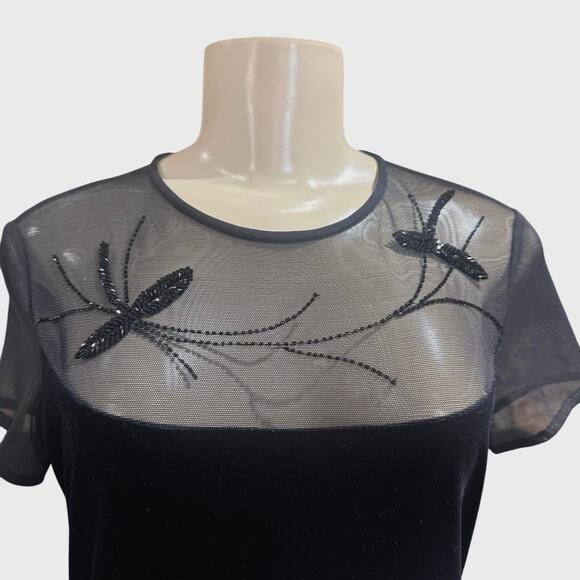 Vintage Floral Mesh Beads Velvet Velour Dress Whimsigoth Fairy Grunge size 6 - Picture 3 of 9